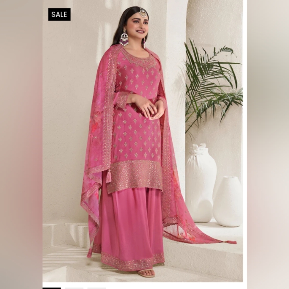 Pink Traditional Sequence Embroidery Shahara style suit